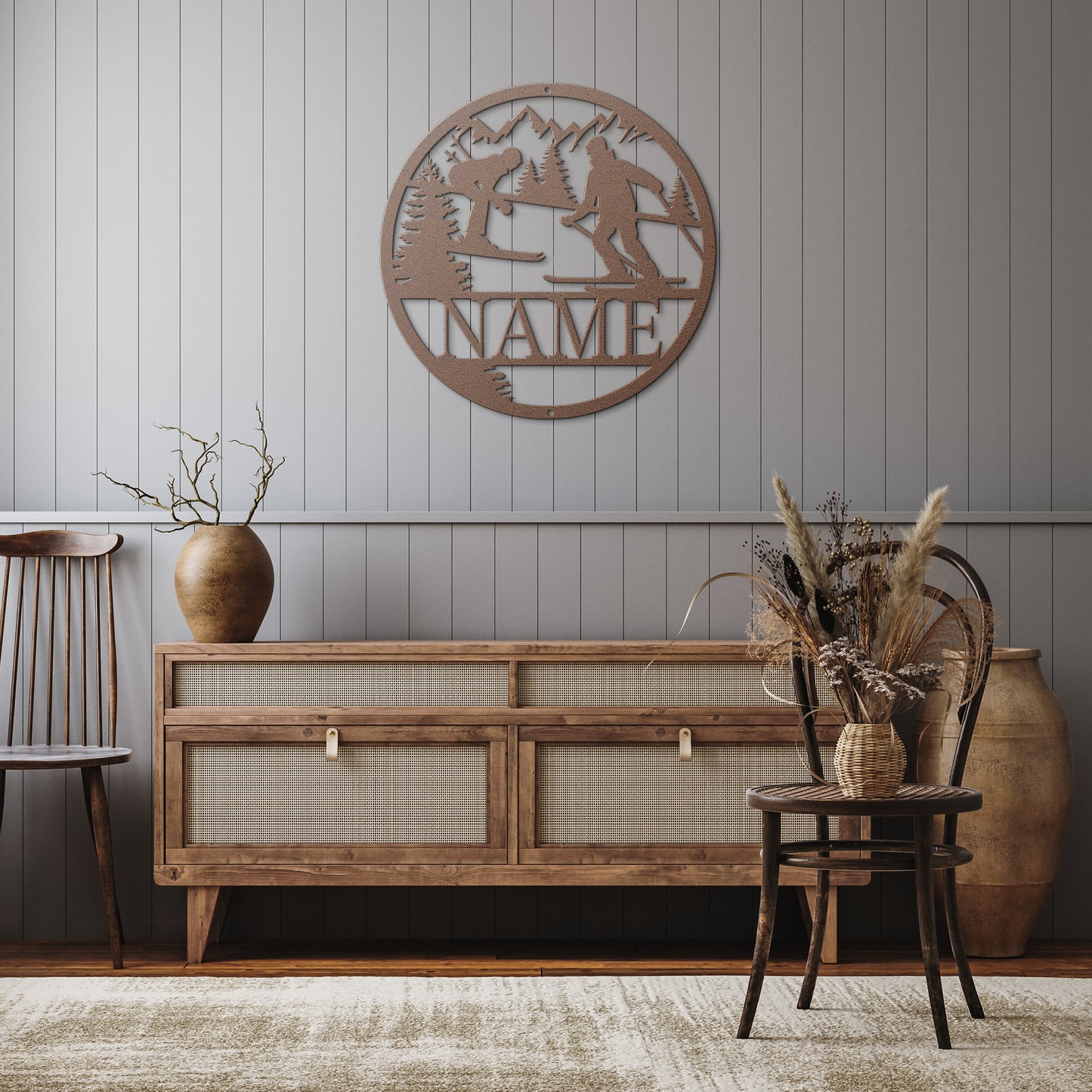 Skiing Circle Name Sign