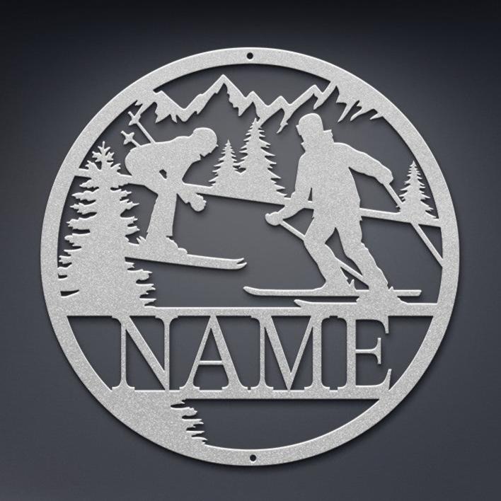 Skiing Circle Name Sign