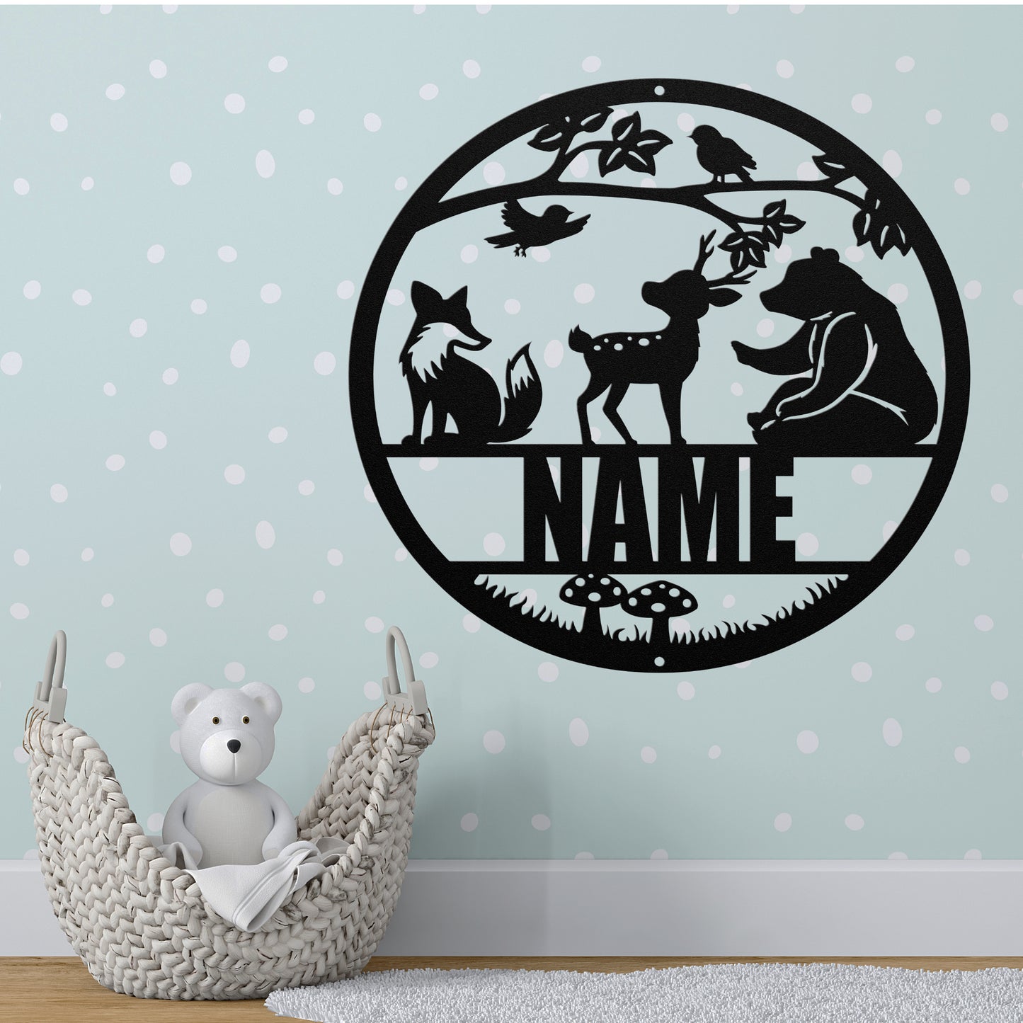 Woodland Animals Circle Name Sign