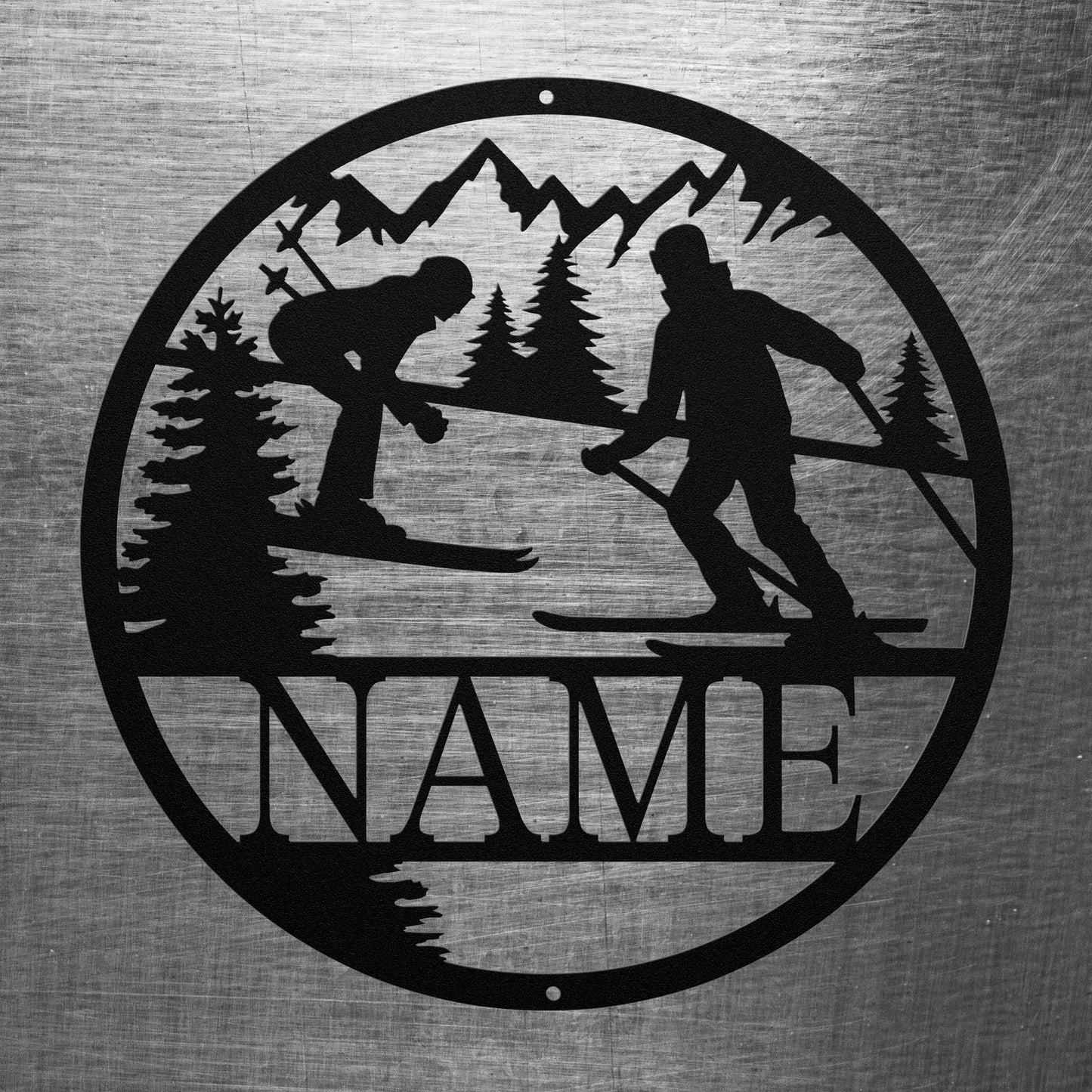 Skiing Circle Name Sign