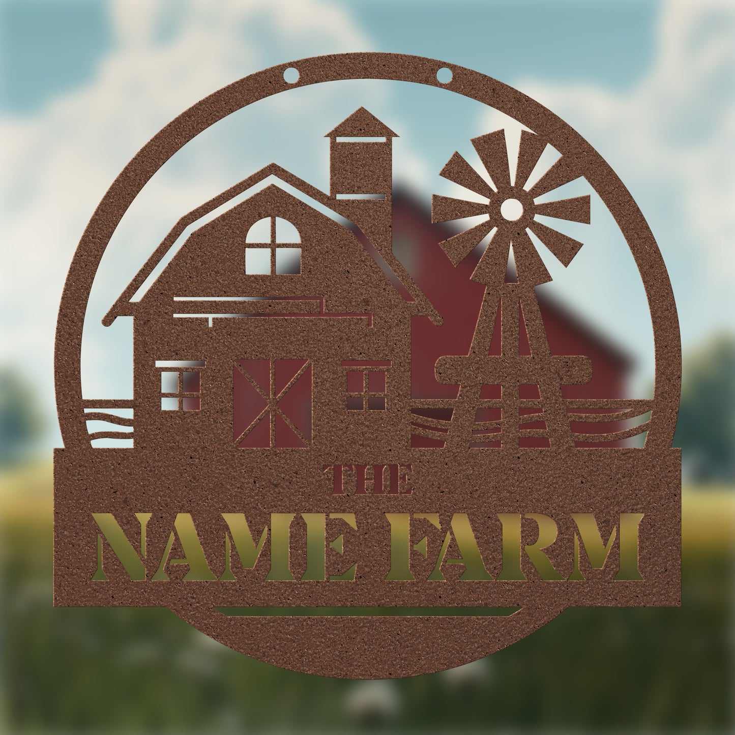 Barn with Windmill Circle Name Sign