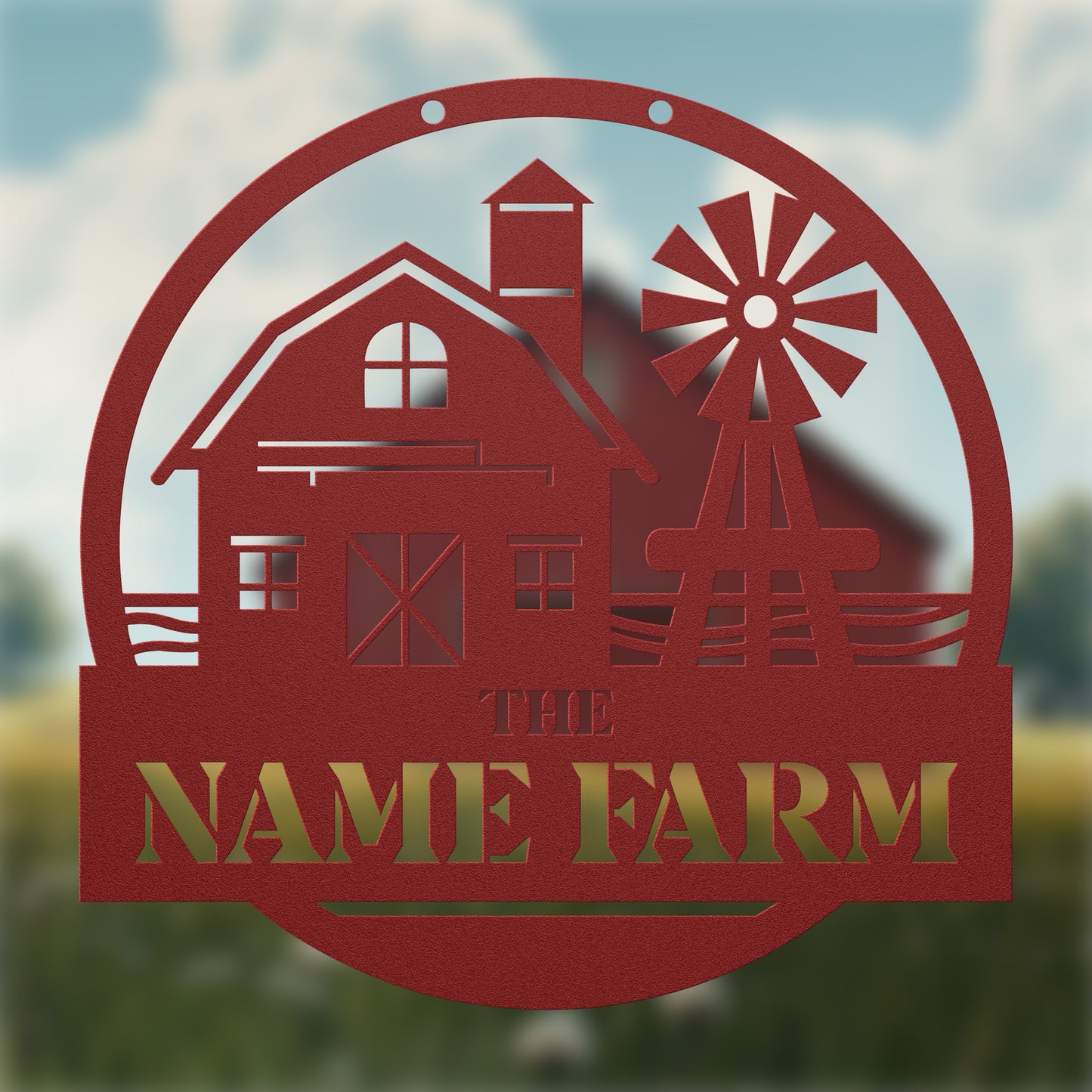 Barn with Windmill Circle Name Sign