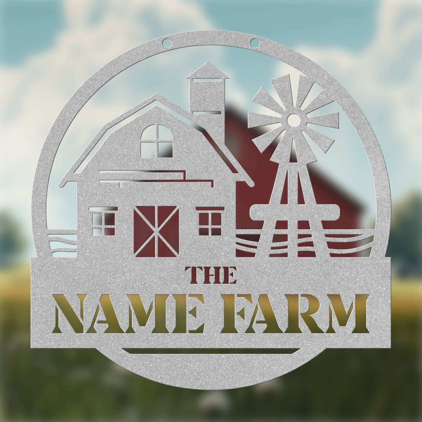 Barn with Windmill Circle Name Sign