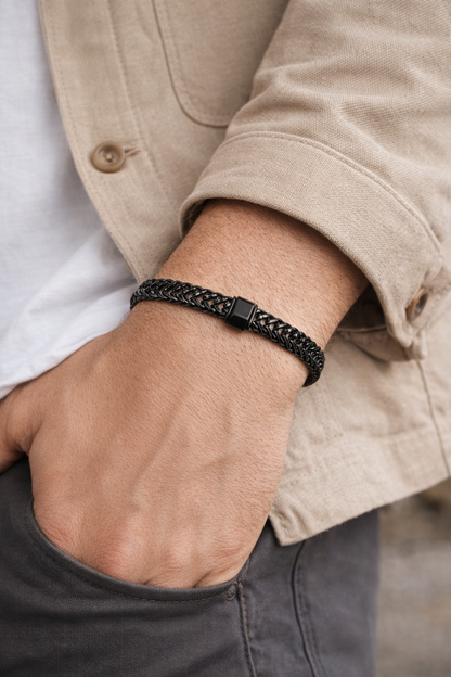 Men's Black Braided Chain Bracelet