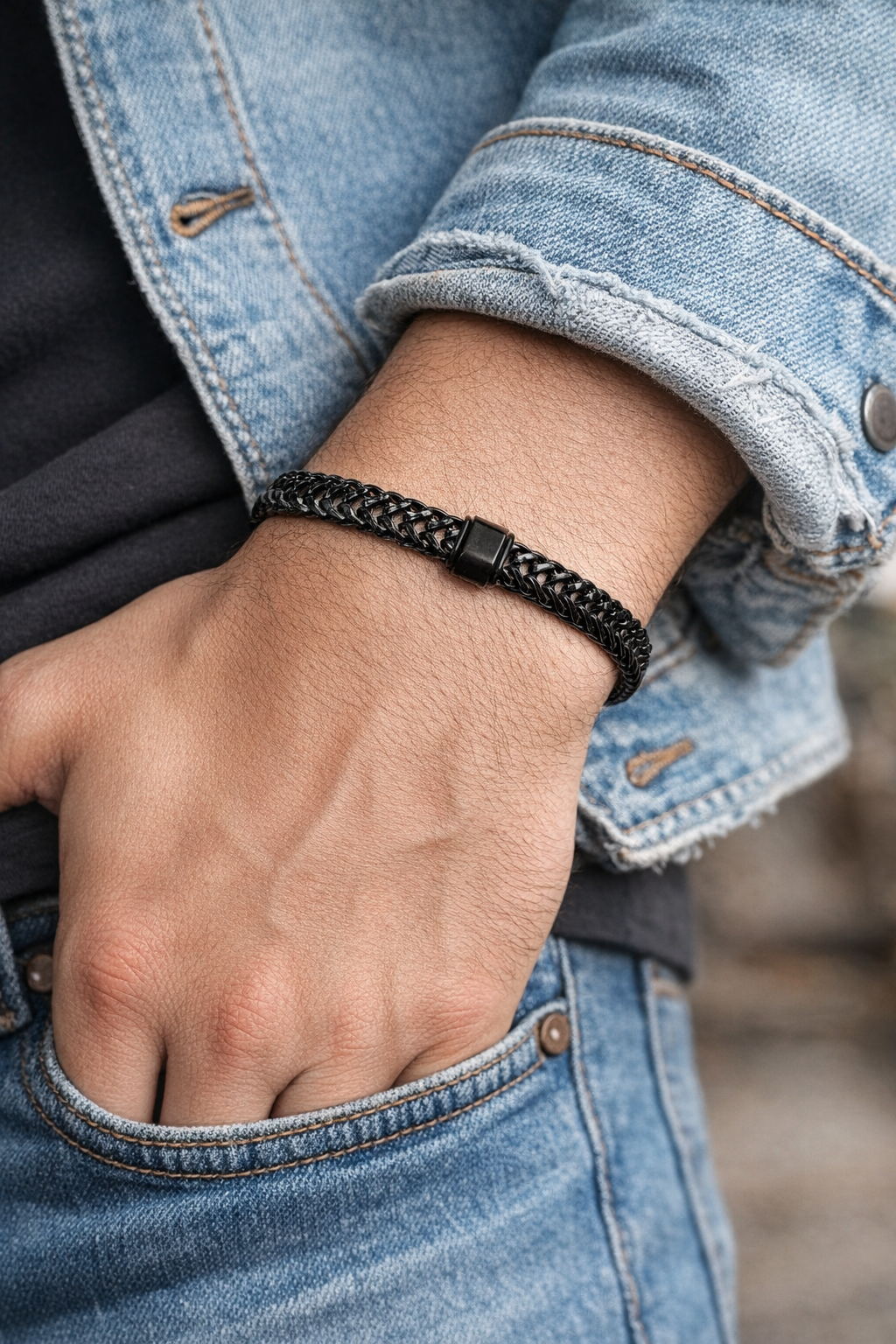 Men's Black Braided Chain Bracelet