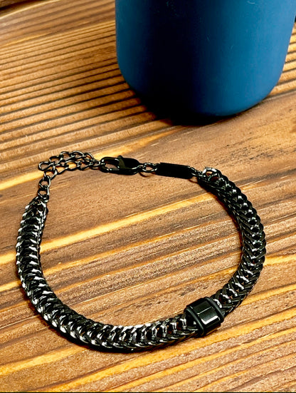 Men's Black Braided Chain Bracelet