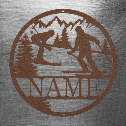 Skiing Circle Name Sign