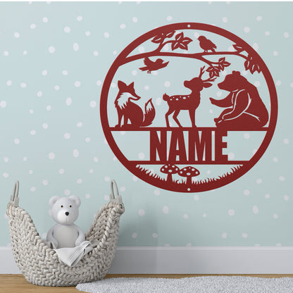 Woodland Animals Circle Name Sign